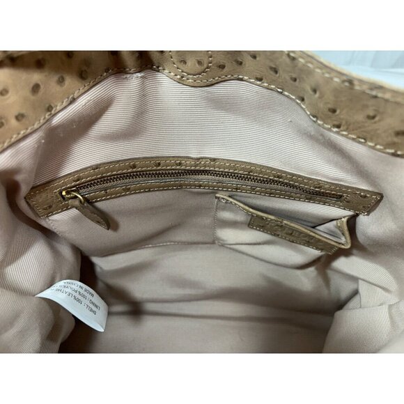 Talbots Light Brown Ostrich Leather Textured Hobo Bag Purse - Picture 14 of 17